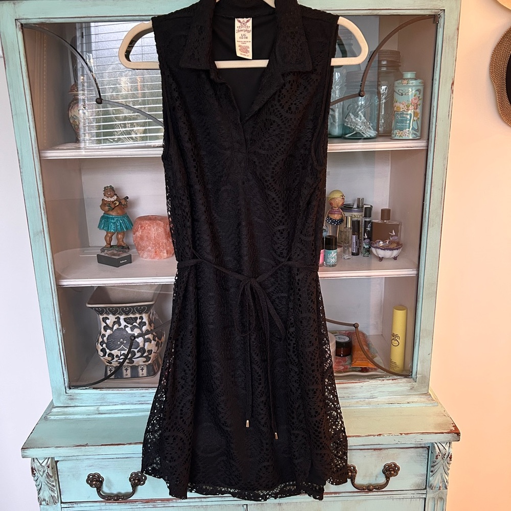 Lace Black mini belted dress